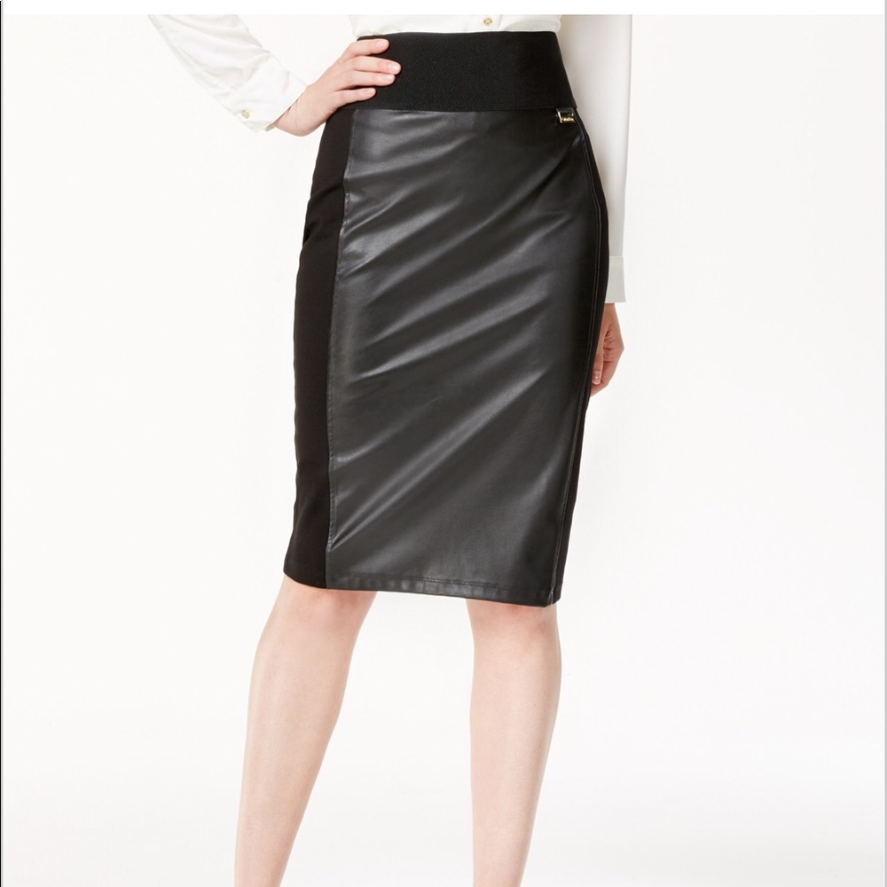Faux leather pencil skirt by Calvin Klein